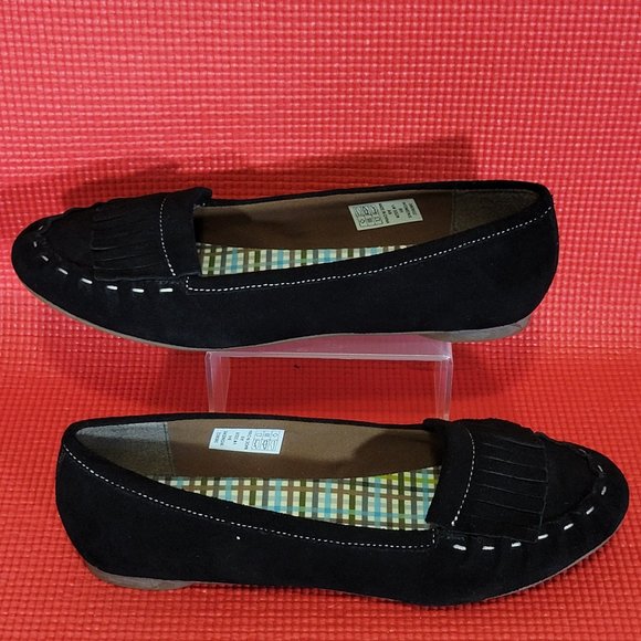 Lands End Black Leather Moccasin Slip On Loafers With Tassles - 380802 - Size 9H - Picture 1 of 6